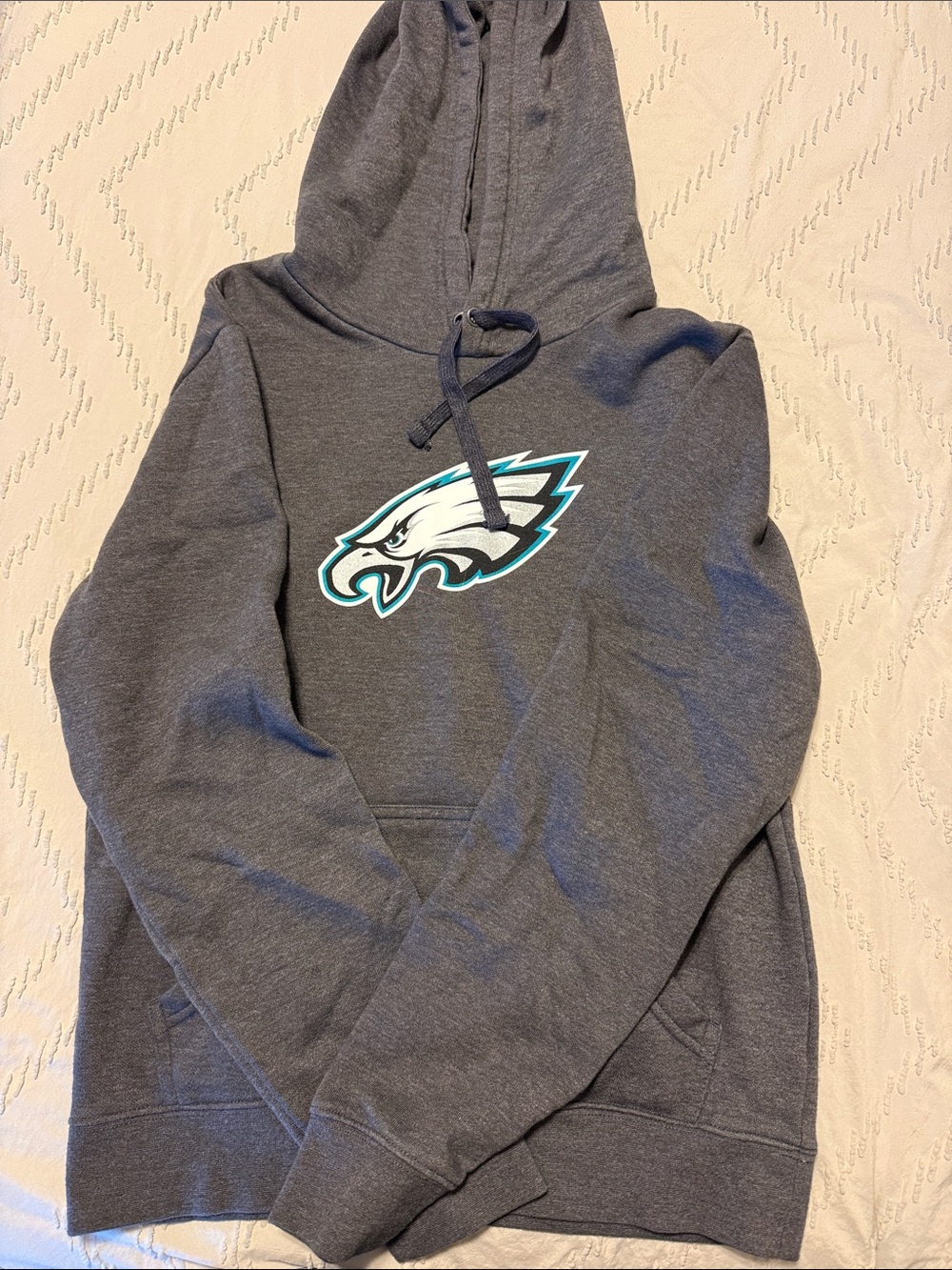 Fanatics Gray Crewneck Hoodie with Teal-Accent Eagle Logo
